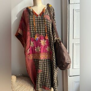 Organic Cotton Indian Duster Coat Handmade Patchwork Artisan
Reversible Poncho